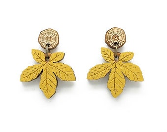 Autumn chestnut leaf drop earrings | Golden fall leaves