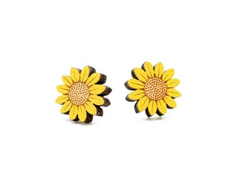 Sunflower earrings ~ hand-painted laser cut stud earrings