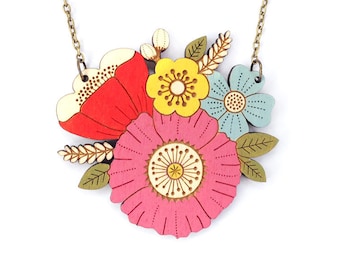 Pink poppy flower necklace | Unique, fun, colourful floral necklace