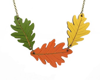 Oak leaf necklace - hand painted laser cut necklace