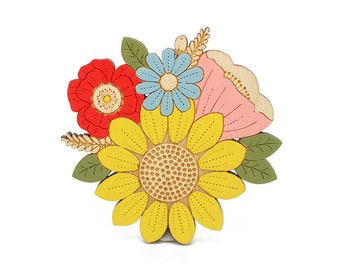 Sunflower posy brooch ~ hand-painted laser cut flower brooch