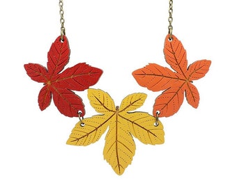 Autumn chestnut leaf necklace - hand painted laser cut necklace