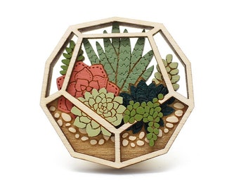 Terrarium brooch - hand-painted laser cut brooch