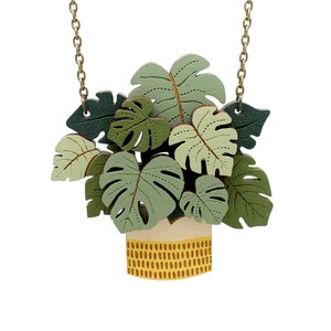 Monstera Deliciosa / cheese plant necklace - hand-painted laser cut necklace