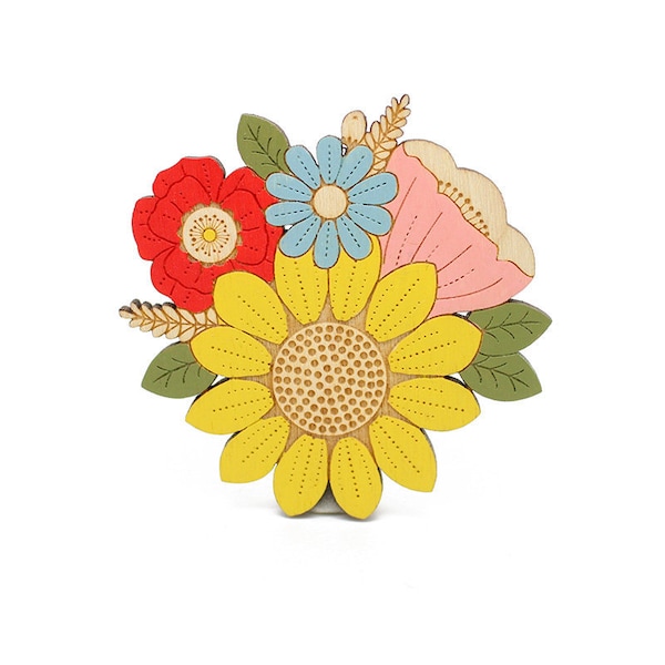 Sunflower posy brooch ~ hand-painted laser cut flower brooch
