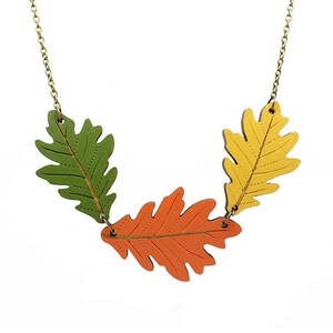 Oak leaf necklace - hand painted laser cut necklace