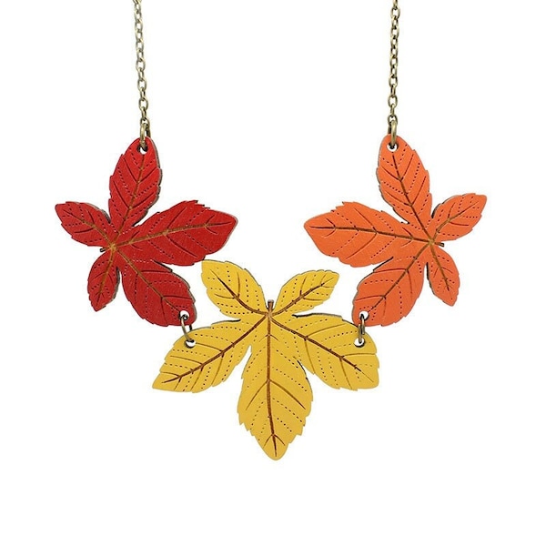 Autumn chestnut leaf necklace - hand painted laser cut necklace