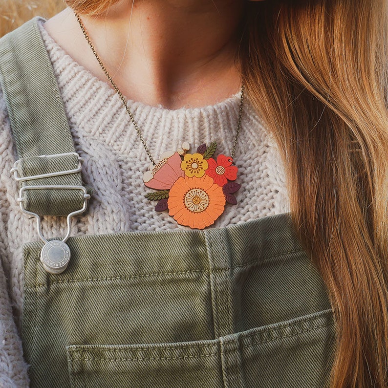 Autumn posy necklace hand-painted laser cut flower necklace image 2