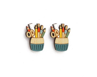 Art and craft earrings | pencil pot studs | Gift for artists, crafters and creatives