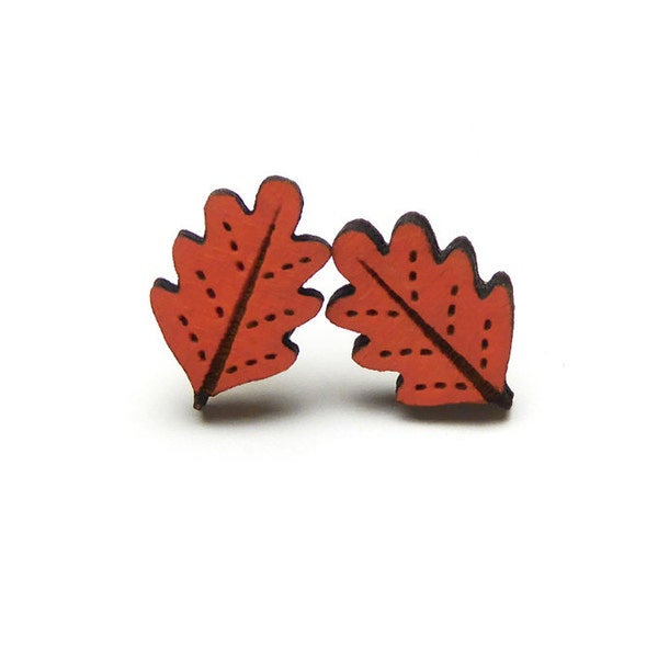 Orange Oak Leaf Earrings