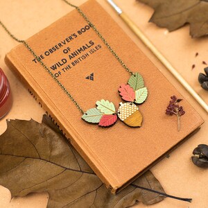 Autumn leaves and acorn necklace hand painted fall necklace image 4