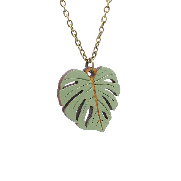 Monstera leaf necklace - hand painted laser cut plant necklace