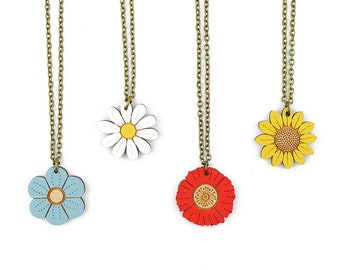 Wild flower necklaces ~ hand painted laser cut necklace