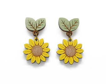 Sunflower drop stud earrings | Yellow flower earrings