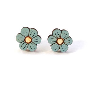 Blue flower earrings ~ hand-painted laser cut stud earrings