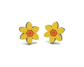 Daffodil stud earrings ~ laser cut spring flower earrings