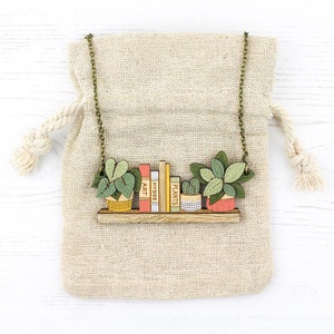 House plants and book shelf necklace Unique personalised gift for plant people image 4