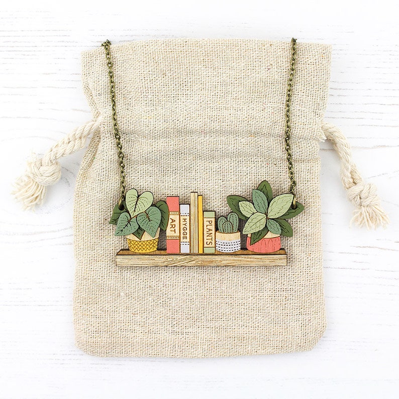 House plants and book shelf necklace Unique personalised gift for plant people image 4