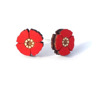 Red flower earrings ~ hand-painted laser cut earrings