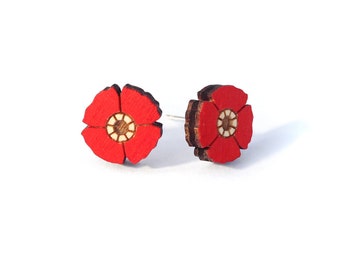 Red flower earrings ~ hand-painted laser cut earrings