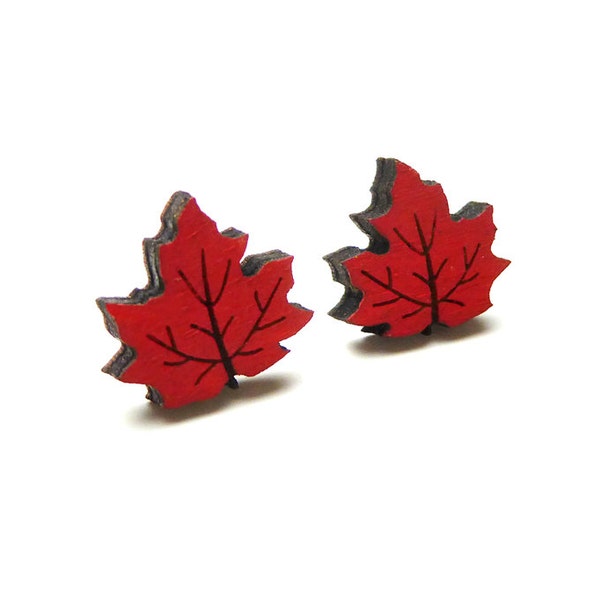 Red maple leaf earrings ~ laser cut jewellery