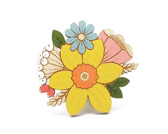 Daffodil spring posy brooch ~ hand-painted laser cut flower brooch