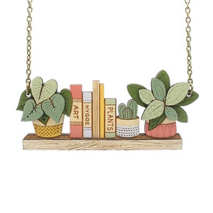 House plants and book shelf necklace | Unique personalised gift for plant people