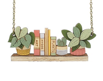 House plants and book shelf necklace | Unique personalised gift for plant people