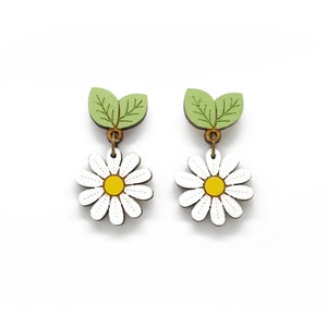 Daisy drop stud earrings - hand painted laser cut flower earrings