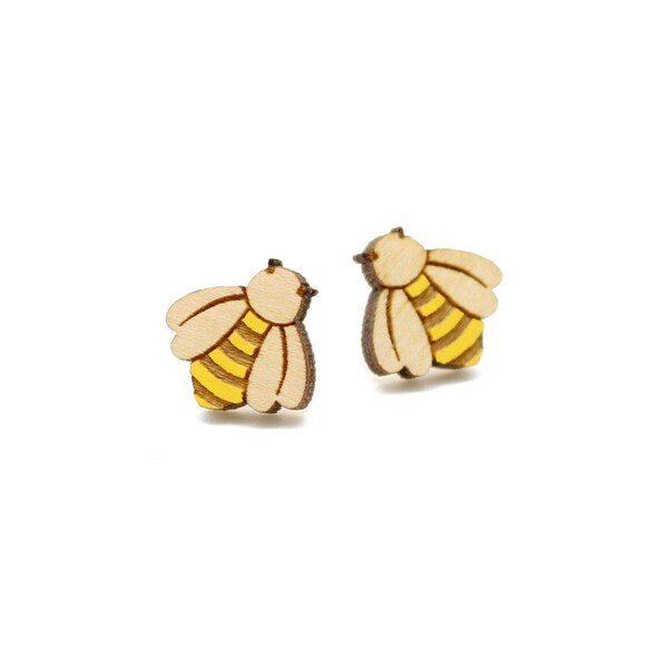 Bumble bee earrings ~ hand-painted laser cut stud earrings