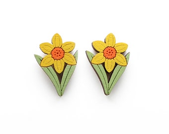 Spring daffodil earrings ~ hand-painted laser cut flower earrings