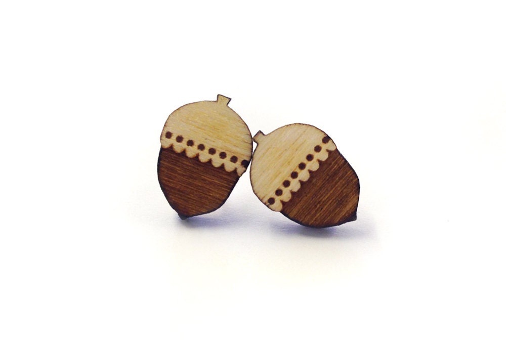 Woodland acorn stud earrings ~ laser cut jewellery