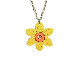 Daffodil necklace - hand painted laser cut flower necklace