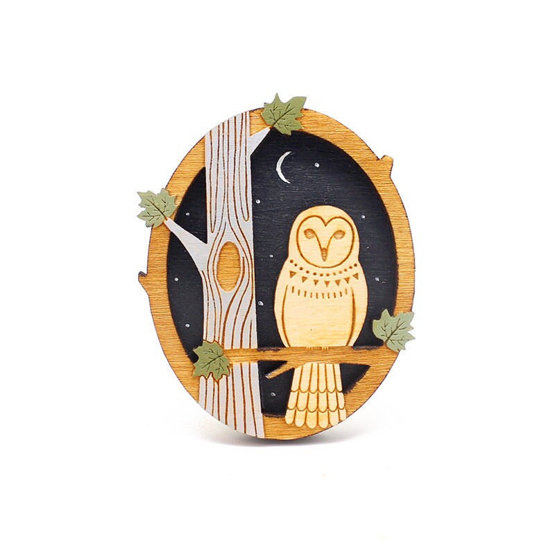 Night owl brooch ~ hand painted laser cut brooch