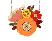 Collier de bouquet d'automne ~ collier de fleurs coupées au laser peint à la main