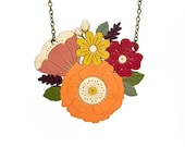 Herbst posy Halskette ~ handbemalte Halskette mit Laser geschnitten
