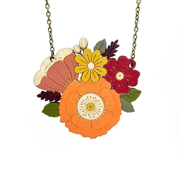Autumn posy necklace ~ hand-painted laser cut flower necklace