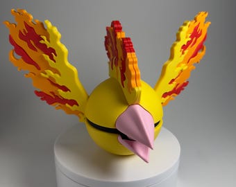 0146 Moltres Pokéball Display | Anime Gaming Desk Decor Prop | Unique Shelf Display