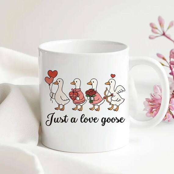 Just a Love Goose Mug, Cute Goose Coffee Cup, Funny Romantic Animal Mug, Valentine Gift for Couples