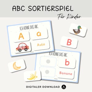 Alphabet Sortierspiel | ABC Buchstaben lernen, Kleinkind, Kita, Kindergarten & Vorschule, DIY Lernspiel, Zuordnungsspiel zum Ausdrucken PDF