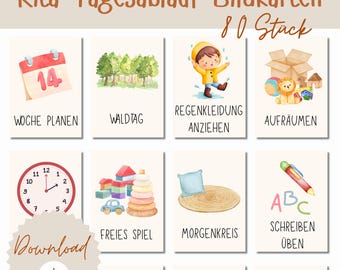 Tagesablauf Bildkarten Kita/Kindergarten | Tagesstruktur Vorschule Krippe Tagespflege Aktivitäten Flashcards Morgenkreis Lernkarten PDF Kind