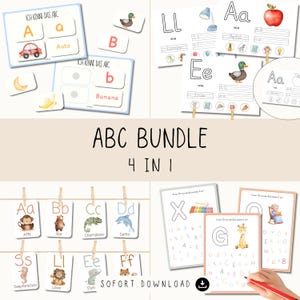 ALPHABET BUNDLE | Sortierspiel Lernkarten Flashcards Arbeitsblätter, ABC lernen Kinder, Lernspiel Klammerkarten Buchstaben suchen & ausmalen