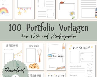 100 Portfolio Vorlagen Kita & Kindergarten | Krippe Tagespflege Erzieher Tagesmutter Material zum Ausdrucken Ordner PDF sofort Download