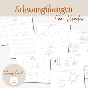 Schwungübungen Arbeitsblätter für Vorschulkinder | Arbeitsheft digital Kindergarten Kleinkind Vorschule zum Ausdrucken Zahlen nachspuren PDF