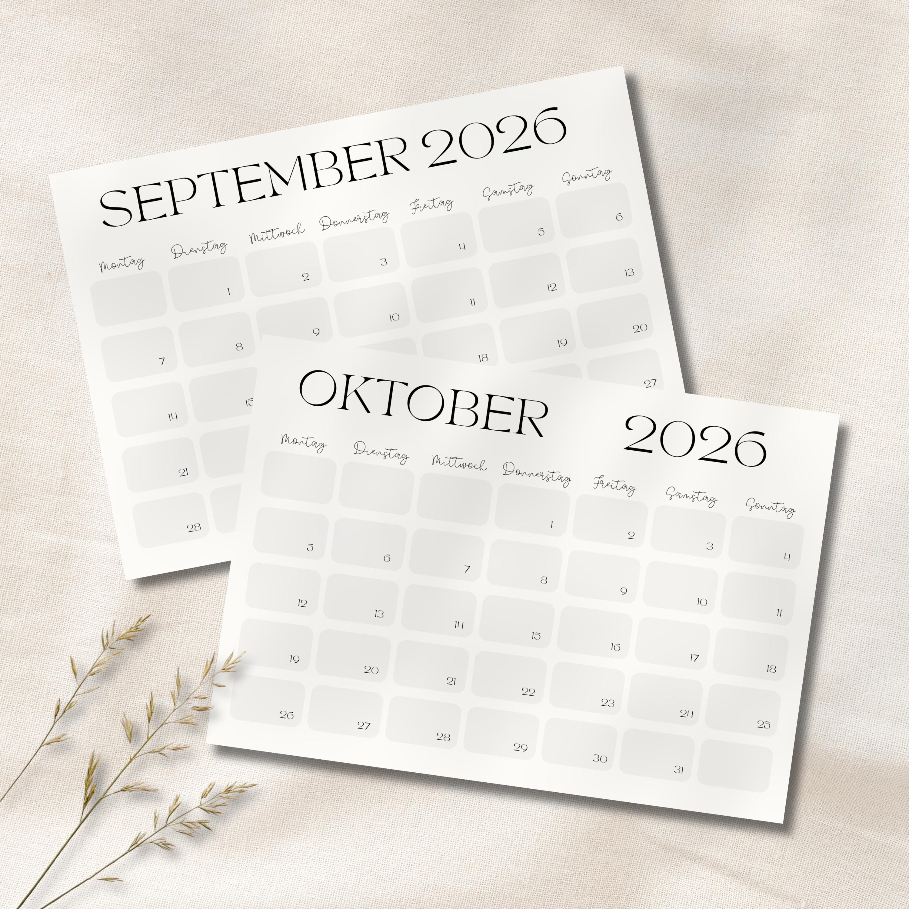 Kalender 2026 Zum Ausdrucken | Minimalistischer Wandkalender PDF