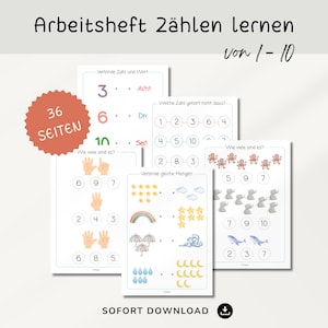 Vorschulheft Zahlen für Kinder PDF | Vorschule, Kita & Kindergarten, Vorlage Druck, Kindergartenkind Arbeitsblätter, Montessori Material