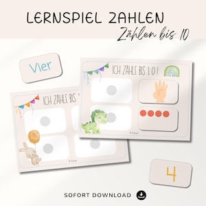 Lernspiel Zahlen 1-10 | Sortierspiel Zahlen & Mengen lernen, Lernspielzeug Lernkarten für Kinder, Beschäftigung Vorschule Kita PDF Druck DIY