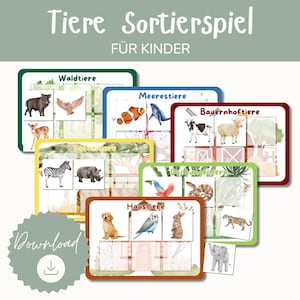 Tiere Sortierspiel | Montessori Lernspiele Tiere zuordnen für Kinder ab 3 Kleinkind Spielzeug Kindergartenkind Vorlage zum Ausdrucken PDF