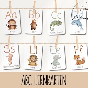 ABC Karten | Alphabet Lernkarten für Kinder, Buchstaben lernen Kita Kindergarten Vorschule Kleinkind, Tier ABC 3-5 Jahre, zum ausdrucken PDF