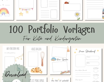 100 Portfolio Vorlagen Kita & Kindergarten | Krippe Tagespflege Erzieher Tagesmutter Material zum Ausdrucken Ordner PDF sofort Download